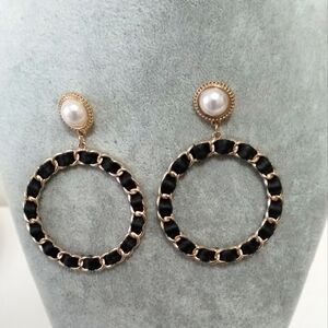 Elegant Black and Gold Chain Hoop Earrings